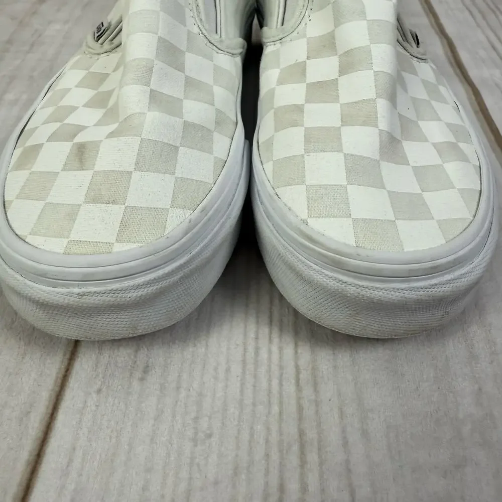 Vans Slip On Checkerboard White Grey Low Top Sneakers Shoes Womens Size 5.5